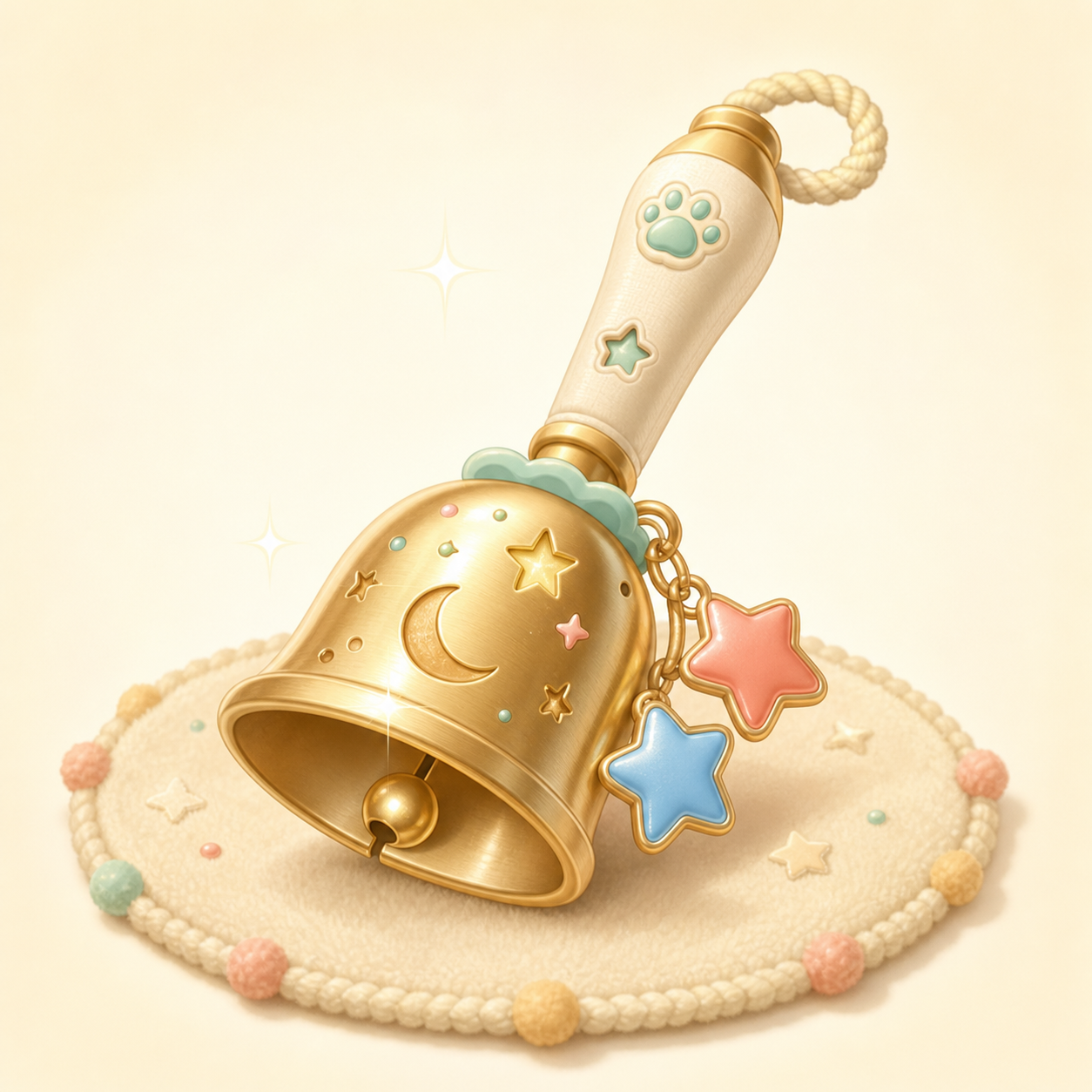 星や月の飾りがついた小さな金色の鈴